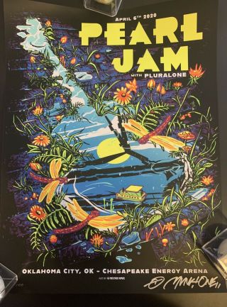 Pearl Jam 2020 Oklahoma City Munk One Artist Edition Signed Xx Poster In Hand.