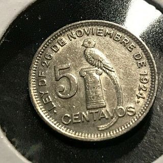 1929 Guatemala Silver 5 Centavos Coin