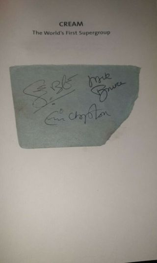 Cream Autographs (signed Eric Clapton,  Ginger Baker,  Jack Bruce)