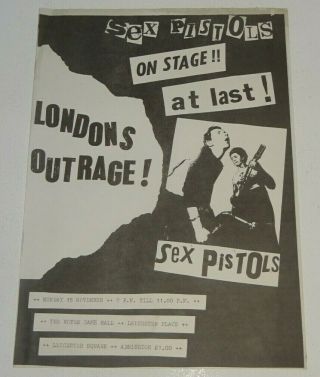 Sex Pistols 15 November 1976 The Notre Dame Hall London A4 Gig Flyer