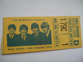Beatles Original_1965_concert Ticket Stub_shea Stadium,  Nyc_ex