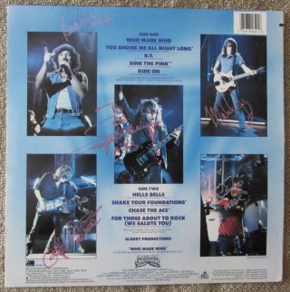 Ac/dc Fully Signed Who Made Who Album Back Cover Only Autograph Malcolm Young