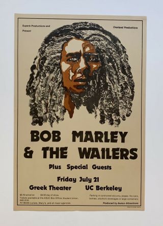 Bob Marley And The Wailers Concert Poster At Greek Theater Uc Berkeley