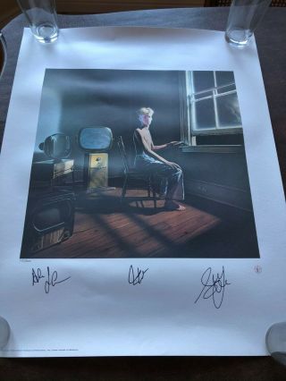 Rush: Group Signed " Power Windows " 18 " X 24 " Lithograph W/ All Three Members