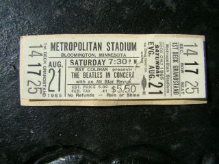 Orig.  1965 Beatles Concert Ticket Met Stadium Mn Lennon Mccartney Ringo Harrison