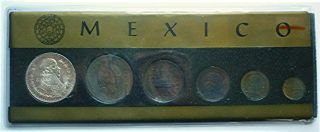 1959 1963 1964 Mexico - Complete Unc Type Set (6) W/ 1964 Silver Morelos Peso