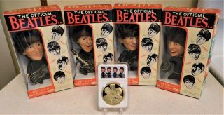 Beatles Remco Doll Set Of Four Soft Body Dolls With Instruments And 4 Boxes