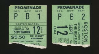 Beatles Vintage Consecutive Ticket Stubs For 1964 Boston Ma Concert