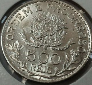 1913 A Brazil 500 Reis Km 512 Silver Coin Brilliant Uncirculated