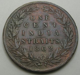 Straits Settlements (british) 1 Cent 1862 - Copper - Victoria - F/vf - 1173