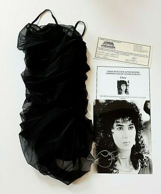 Cher Personally Owned Worn Sexy Black Body Suit And Signed Photo W