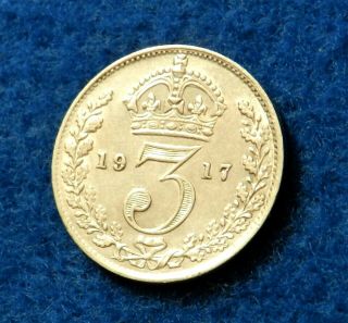1917 Great Britain 3 Pence - Awesome Old Silver Coin -