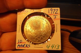 1972 J Germany Silver 10 Marks Olympics.  4413.