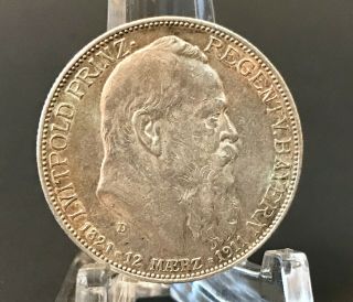 1911 - D Germany Bavaria 90th Birthday 2 Mark Silver Coin Km 997