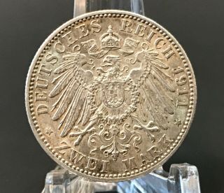 1911 - D Germany Bavaria 90th Birthday 2 Mark Silver Coin KM 997 2