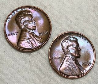 1965 Lincoln Memorial Sms Cent 1c 2 Brilliant Uncirculated Toned Gem Pennies