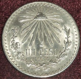 Bright Gem Bu 1934 Mexico.  720 Silver Un Pesos,  Scarce Date,