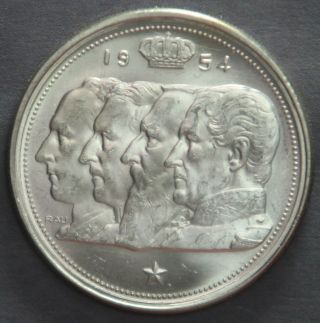 1954 Belgium Kings Leopold I Ii Iii & Albert I Silver 100 Francs Silver Coin Bu