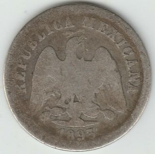 1893 Ho G Mexico 10 Centavos Silver Hermosillo Low Mintage 67,  000 Scarce