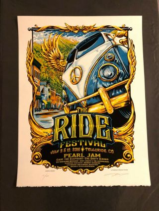 Pearl Jam Telluride 2016 Ride Fest Concert Tour Poster Aj Masthay Signed/ D