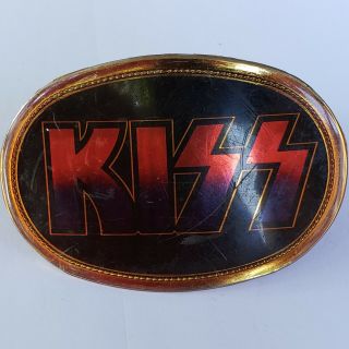 Vintage Kiss Pacifica Logo Belt Buckle 1977 Black Background