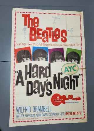 Beatles 1964 Vintage Movie Poster - A Hard Days Night
