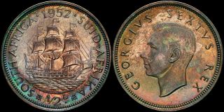 South Africa Half Penny 1952 (proof) Colourful Proof Set Toning