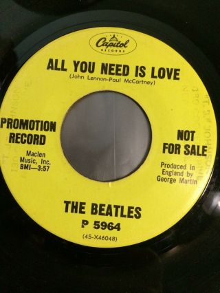 The Beatles - All You Need Is Love - Capitol 1967 Promo 45 - Nm