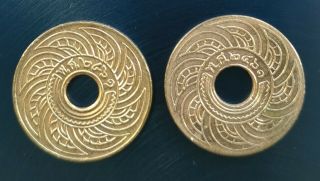 Thailand 1 Satang 2461 1918 Two Types Long/short Tail Rama Vi Bronze Coins