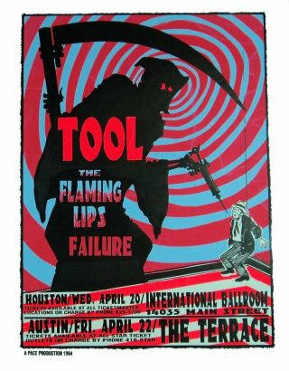 Lindsey Kuhn - 1994 - Tool Concert Poster W/ The Flaming Lips And Failure