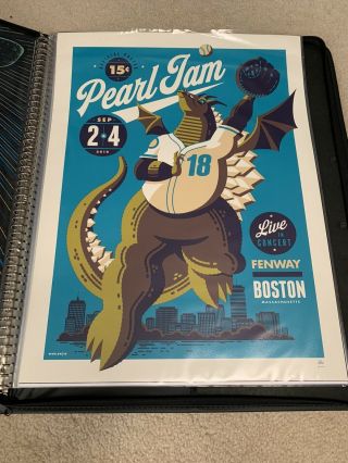 Pearl Jam Poster Fenway Park Boston,  Ma 2018 Blue Variant Signed & Numbered