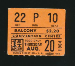 Beatles Orig 1964 Concert Ticket Stub For Their 9 / 20 / 64 Show Las Vegas