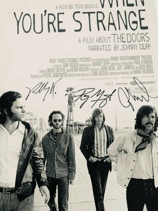 RAY MANZAREK,  ROBBY KRIEGER,  JOHN DENSMORE Rare signed poster The Doors movie 2