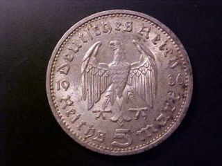 1936 - E Germany Silver 5 Reichs Mark Km 86