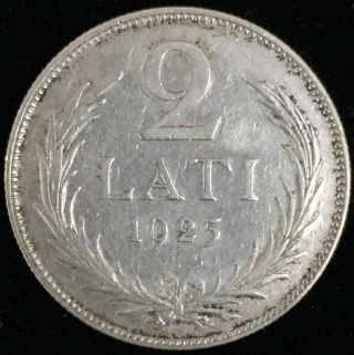 1925 Latvia 2 Lati Silver Foreign Coin Latvijas Republika Sc822