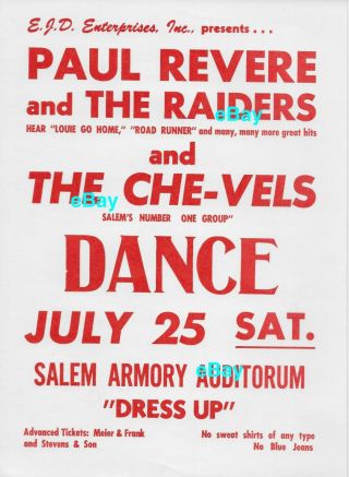 Rare Raiders Concert Poster July 1964 Autograph By Mark Lindsay,  Tel Call/photo