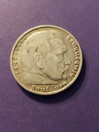 1935 - J German 5 Mark Silvet Coin AU 2