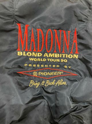 Vintage Madonna Blond Ambition World Tour 1990 Staff Bomber Jacket Pioneer