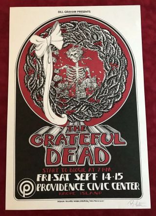 Grateful Dead Concert Poster Randy Tuten Signed Rhodes Island 1973 Skeleton