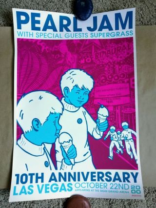 Pearl Jam 2000 Poster - Las Vegas,  Nv - Pj 20th Anniversary Show - Ames Bros