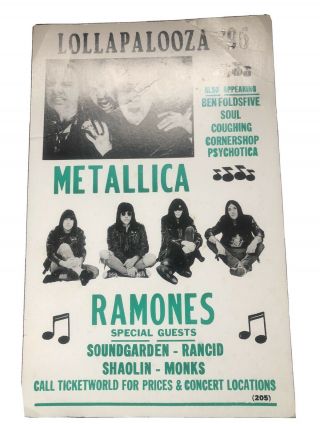 Ramones Metallica Lollapalooza 1996 Concert Poster 22 1/4x14”
