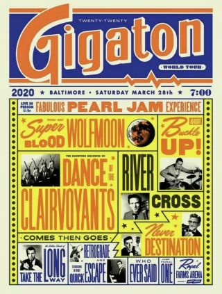 Pearl Jam 2020 Baltimore Regular Edition Poster Xxx/130 Confirmed Order