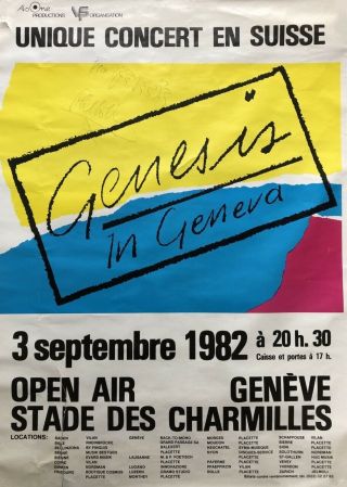 Phil Collins Genesis Signed Autograph Geneva Concert Poster 1982