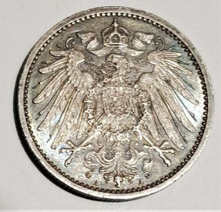 Germany 1907 A 1 Mark.  900 Silver Coin Km 14 Wilhelm Ii
