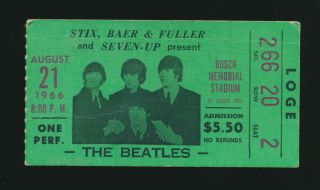 Beatles Vintage 1966 St.  Louis Concert Ticket Stub Nm Example