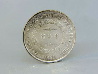 1851 Brazil 500 Reis Silver Coin Km 458