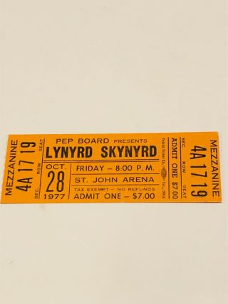 Lynyrd Skynyrd Oct 28,  1977 Concert Ticket St.  John Arena Columbus,  Ohio