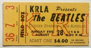 The Beatles Concert Ticket Dodger Stadium Los Angeles 28 Aug 1966