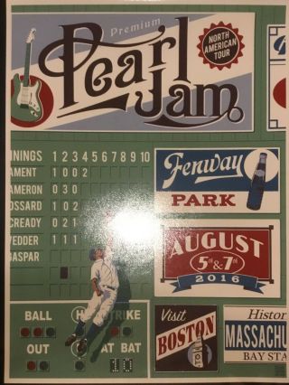 Pearl Jam Concert Poster “the Catch” Fenway Park 8.  5.  16 By Steve Thomas