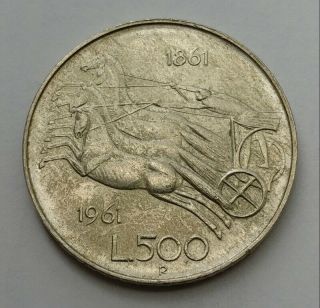 1961 - R Italy 500 Lire.  835 Silver Coin